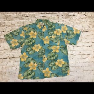 Three Palms Floral Hawaiian Shirt 100% silk